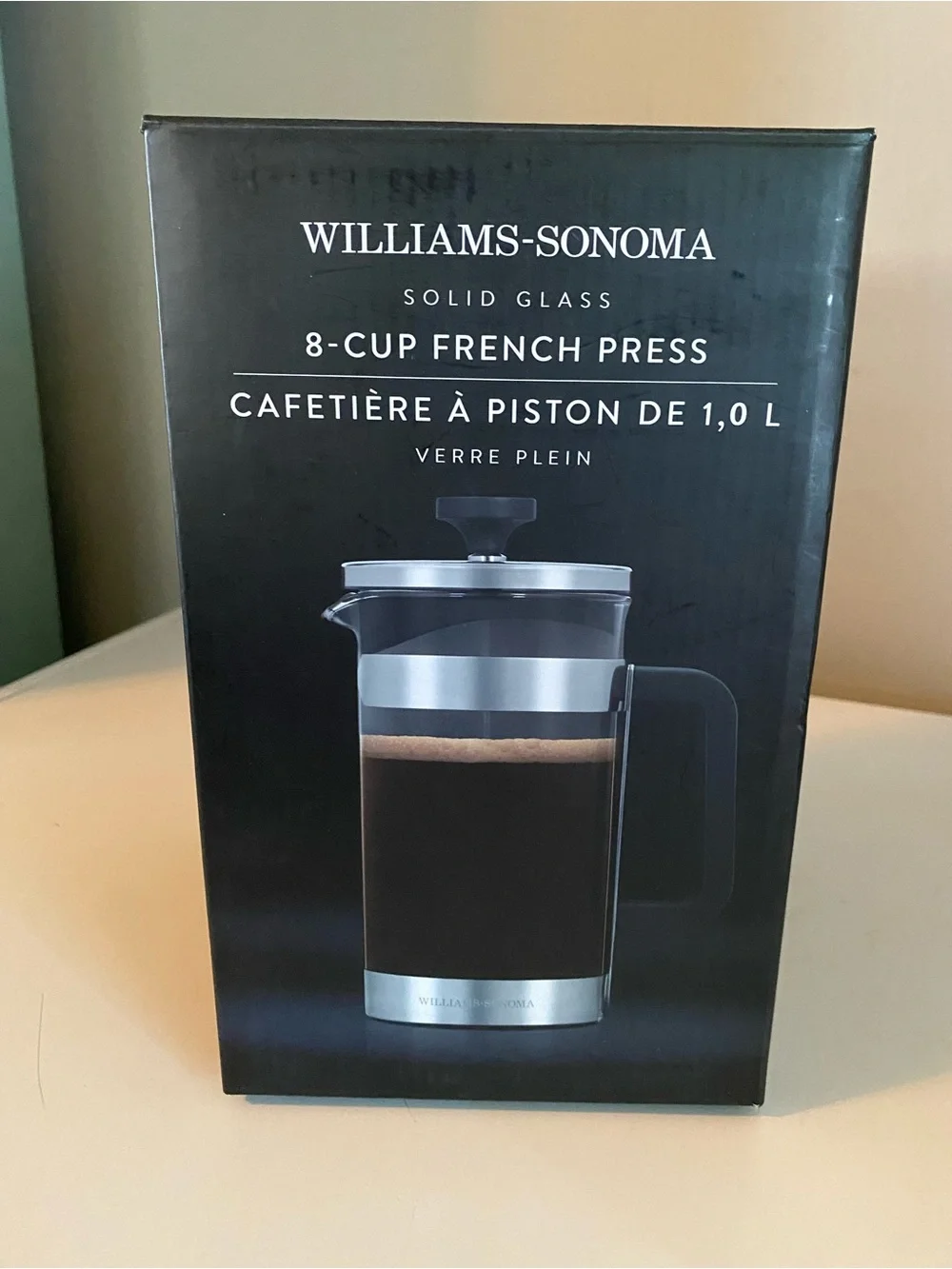 NEW Williams-Sonoma Black and Silver 8-Cup Glass French Press